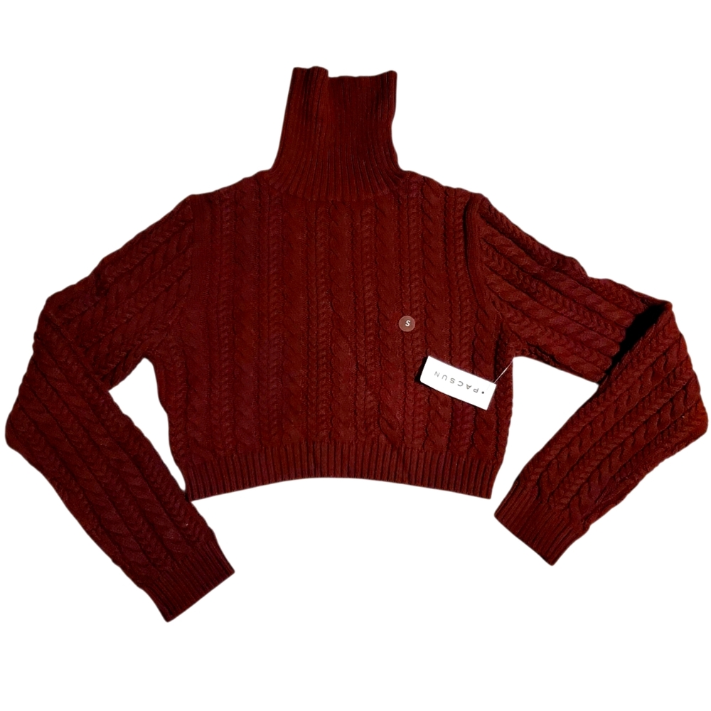 PacSun Burgundy Cotton Cable Cropped Turtleneck S